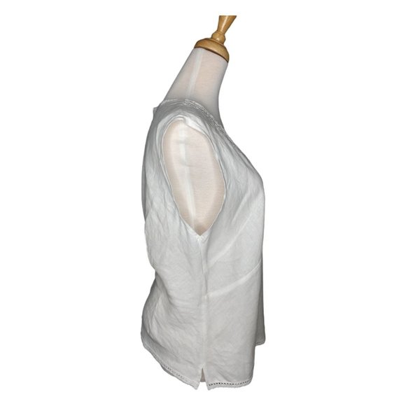 Irish Linen Blouse w Bead and Lace Trim Size L - Picture 4 of 7